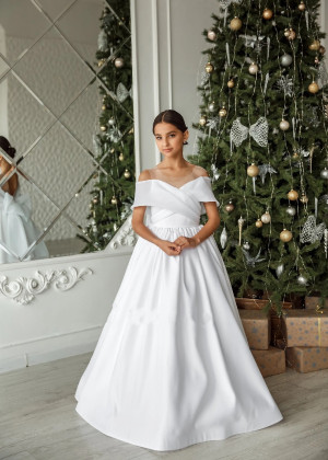 Satin Organza V Back Flower Girl Dress Baptism Dress